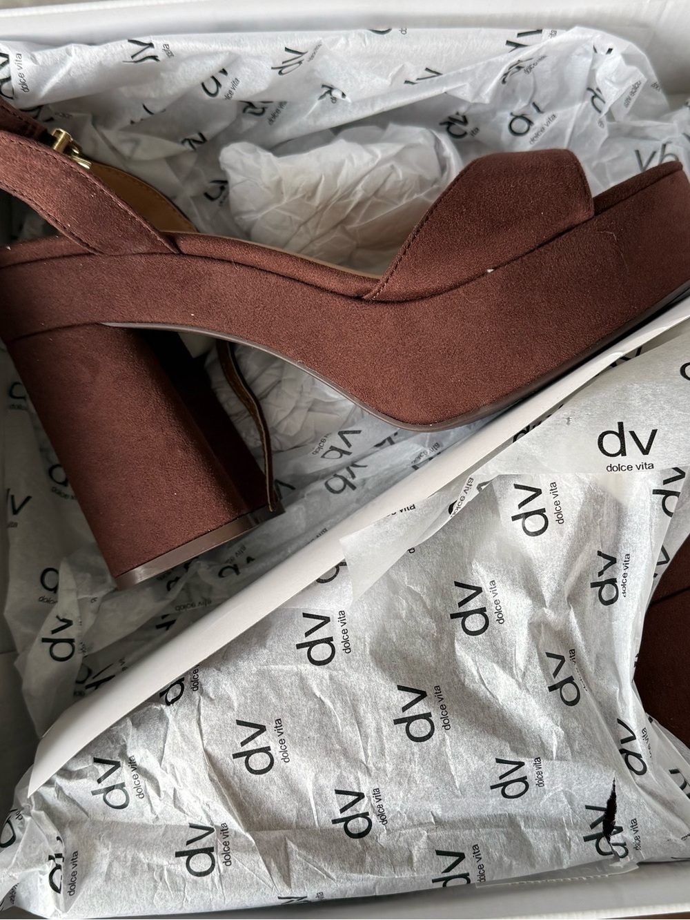 Dolce Vita Chestnut Brown Platform Slingback Heels
